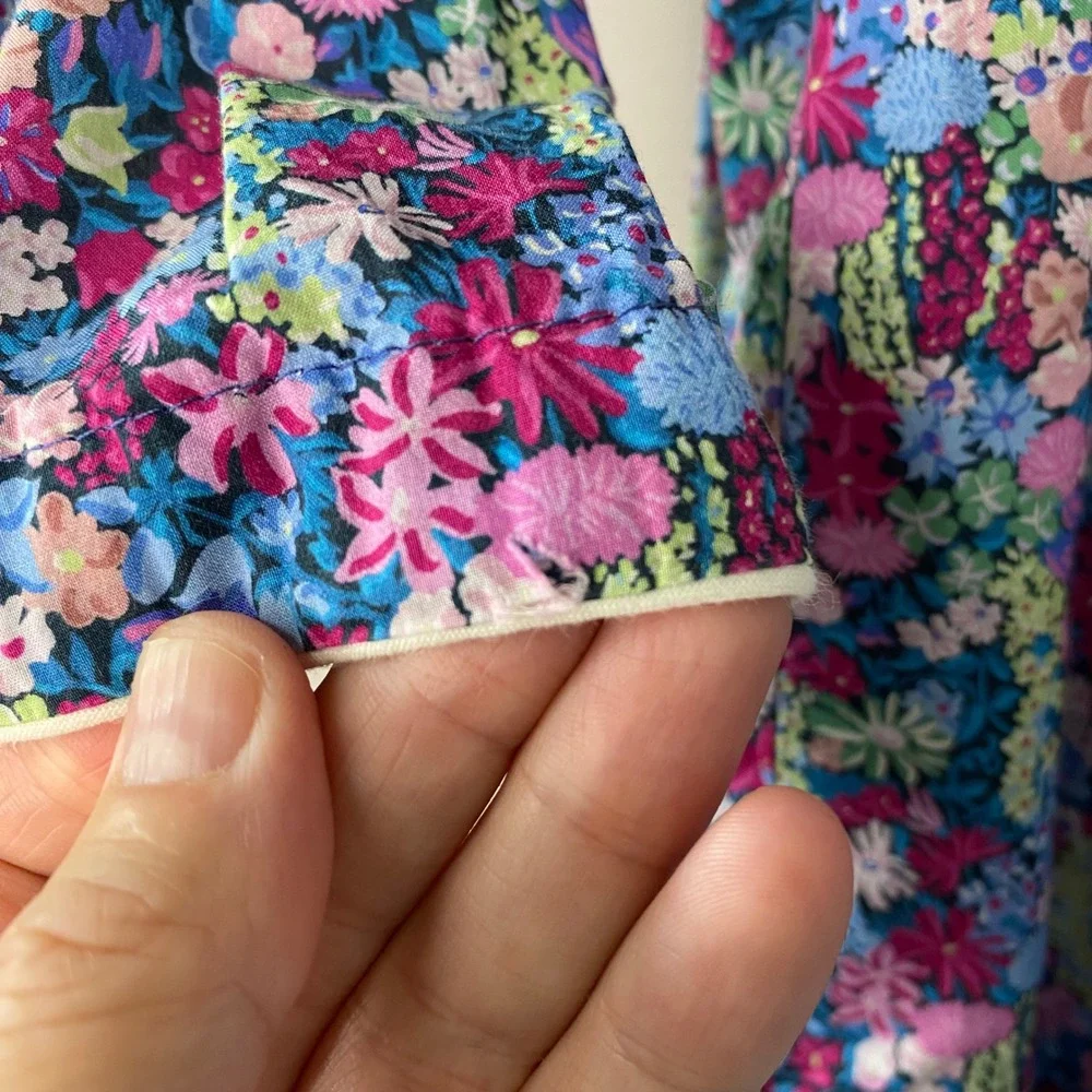 Liberty London Womens Floral Cotton Pajama Set Multicolor Button Front Size M